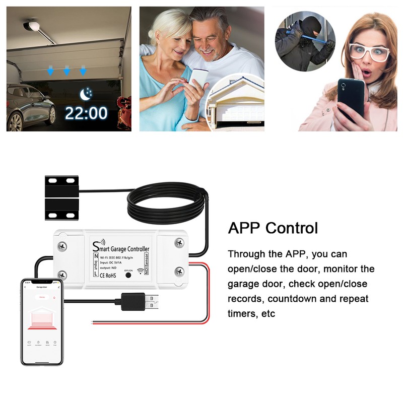 Tuya WiFi Garage Door Opener Intelligent Remote Controller Sensor Support