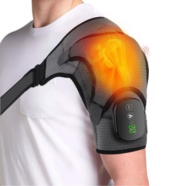 MAVLLY Heated Shoulder Wrap with Massage, Portable Heated Shoulder Brace for Women Men, Cordless Vibration Shoulder Heating Pad for Neck and Shoulder, 3 Heating Setting Shoulder Massager Wrap Braces