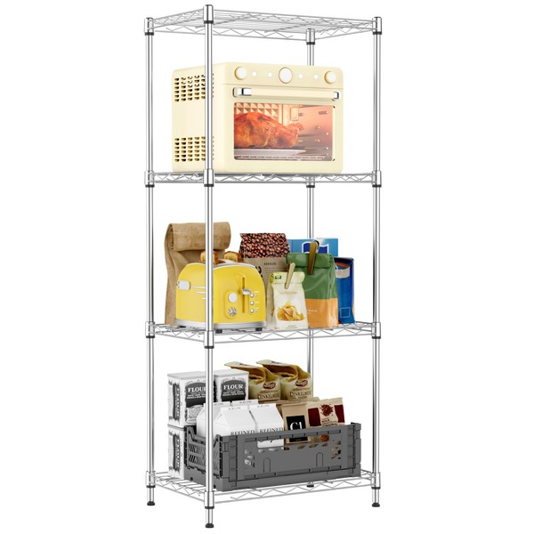 IZEUK 4 Tier Metal Wire Shelf Unit, Chrome Storage Rack