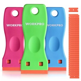 Workpro 120Pcs Plastic Razor Blades 3PC Plastic Razor Blade Scraper Sticker Remover Tool