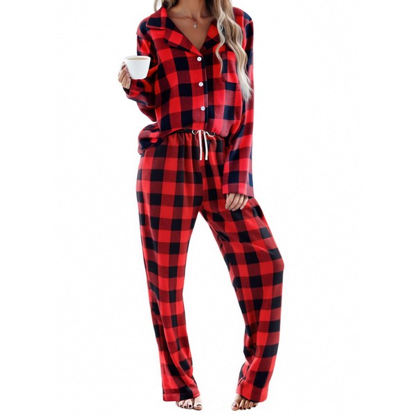 Ekouaer Pajamas Set for Womens 2 Piece Cotton Plaid Pjs