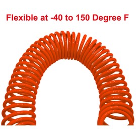 YOTOO Air Compressor Hose Polyurethane Recoil 10m Long 6mm ID x 9.5mm OD with Bend Restrictor, 1/4" Europe Quick Coupler and Plug, Orange