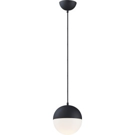 ET2 E20361-92BK Half Moon JA8 Compliant Spun Metal Semi Sphere & Satin White Glass Orb LED Pendant Ceiling Lighting, 1-Light 9 Watt, 9"H x 8"W, Black