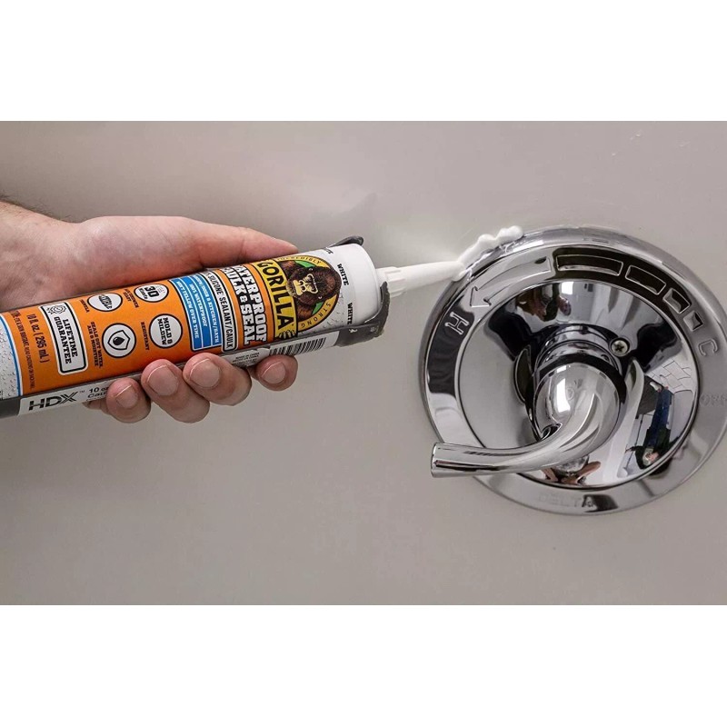 Gorilla Waterproof Caulk & Seal 100% Silicone Sealant, 10oz Cartridge,