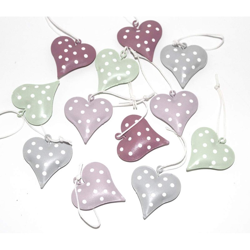 LB H&F 12 x Hanging Hearts Decorative Hangers Metal Colourful