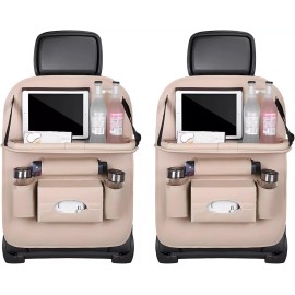 Lot of 2 New Car Seat Back Pocket Organizer with Tablet Holder Universal Beige