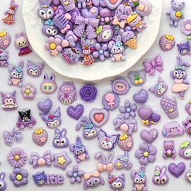 68pcs Slime Charms Cute Set, Mixed Cute Charms Resin Flat Back Slime Making Supplies, for Phone Junk Cases,Crafting Scrapbooking & DIY Decoration (Purple)