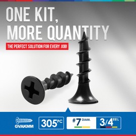 GVAKMM 0.75LB (305pcs),#7x3/4''Drywall Screws,Black Wood Screws,Coarse Thread,Phillips Bugle Head,Sharp Point,Ideal for Wood,Sheetrock and More (3/4 Inch,19mm,305pcs)