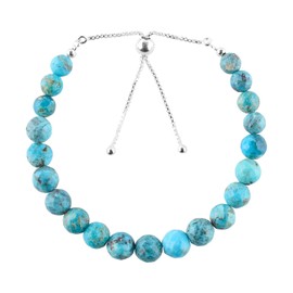 Natural Turquoise Gemstone Beads Bolo Bracelet, Adjustable Slider Chain, Energy Stones, Chakra Healing Crystals, Silver Plated, Gift for Women, Birthstone, Gemstones Jewelry,10 inch