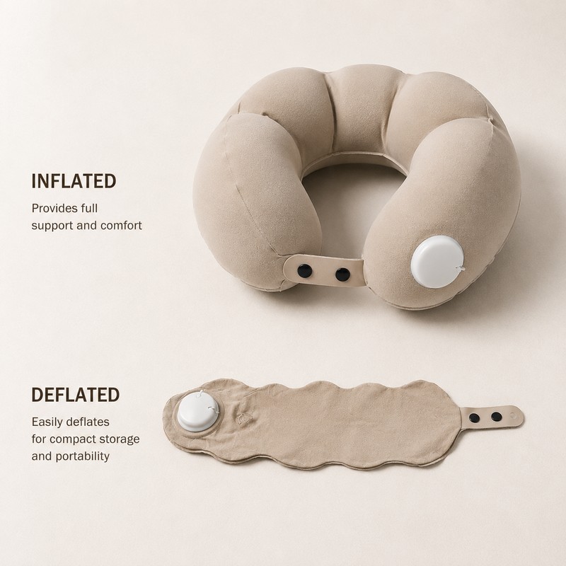 Inflatable Travel Neck Pillow for Flights & Office – Adjustable
