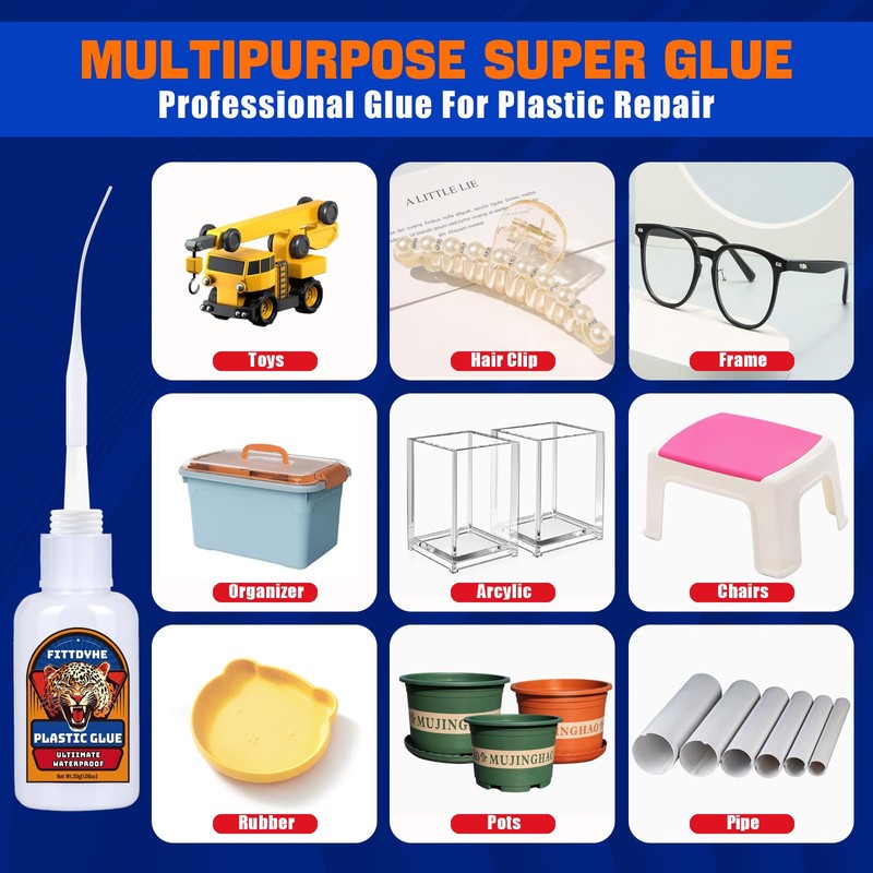 Super Plastic Glue 30 g, Super Glue for Plastic, Strong