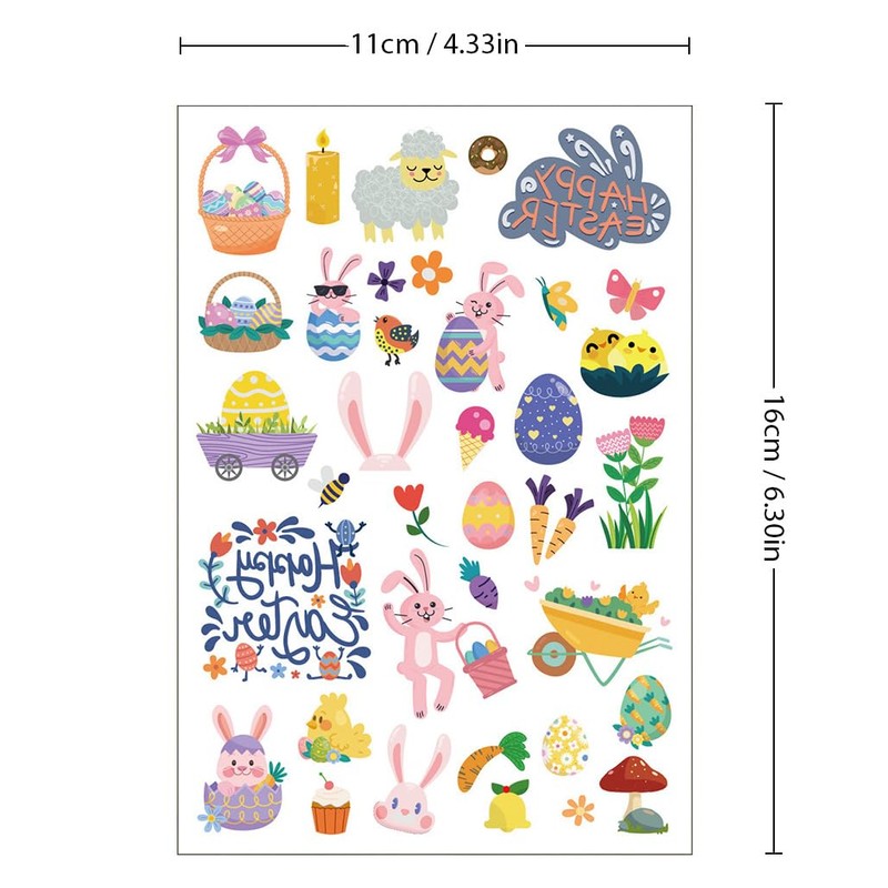 6 Sheets Easter Temporary Tattoos for Kids, Easter Egg and