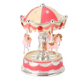 Novelty LED Merry GO Round Music Box Carousel Musical Box Desktop Ornament(Pink)