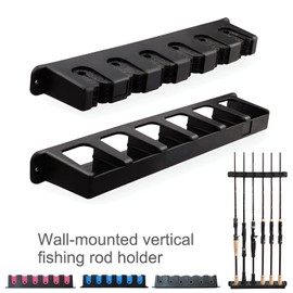 Conskyee Fishing Rod Holders, Wall Mount Fishing Pole Storage Rack, Vertical Fishing Rod Holder for Garage, Compact Fishing Pole Organizer with Soft Foam Grip Pads Holds up to 6 Rods (Blue)