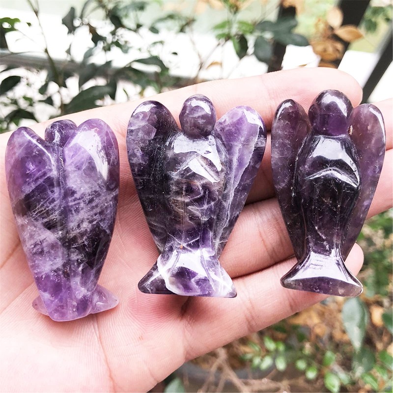 Ladeukoi Natural Stone Guardian Angel Statue, Hand Carved Healing Crystal
