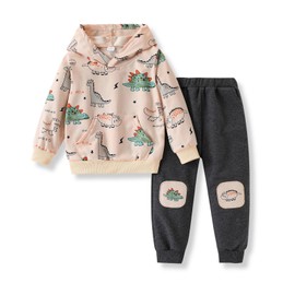 Vitalique 4 5 t Toddler Baby Boy Clothing Sets Little Dinosaur Printed Long Sleeve Tops Sweatshirt Hoodies Pants Kids 2pcs Outfits(4-5)