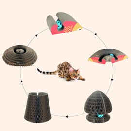 Cat Scratcher Cardboard with Bell Ball Toy for Indoor Cats, Magic Organ Polymorphic Cat Scratch Pad, Magnetic Assembly and disassembly Interactive Cat Scratching Board for Outdoor Entertainment