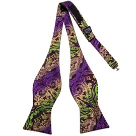 Dubulle Self Tie Bow Ties and Lapel Pin for Men Paisley Solid Mens Bowtie and Handkerchief Cufflinks Set Wedding,Purple Green Yellow
