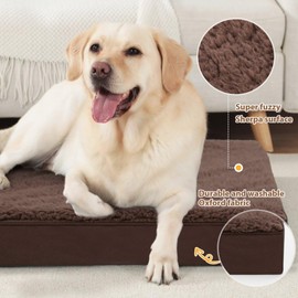 MIHIKK XL Dog Bed Waterproof Dog Beds Large Sized Dog Orthopedic Crate Bed with Removable Washable Cover Egg-Crate Foam Pet Pad Mat with Anti-Slip Bottom, 47 x 29 Inch, Brown