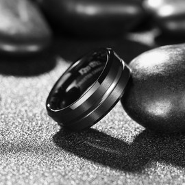 King Will Classic 8mm Black Tungsten Carbide Wedding Band Ring for Men Grooved Center Comfort Fit 13