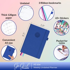 GoGirl Planner and Organizer for Women – A5 Size Weekly Planner, Goals Journal & Agenda to Improve Time Management, Productivity & Live Happier. Undated – Start Anytime, Lasts 1 Year – Royal Blue