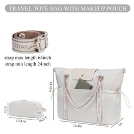 LEDAOU Carry On Tote Bags for Women, Travel Weekender Bag, Overnight Bag Personal Item Airplane, Sports Gym Work Bag (Beige)