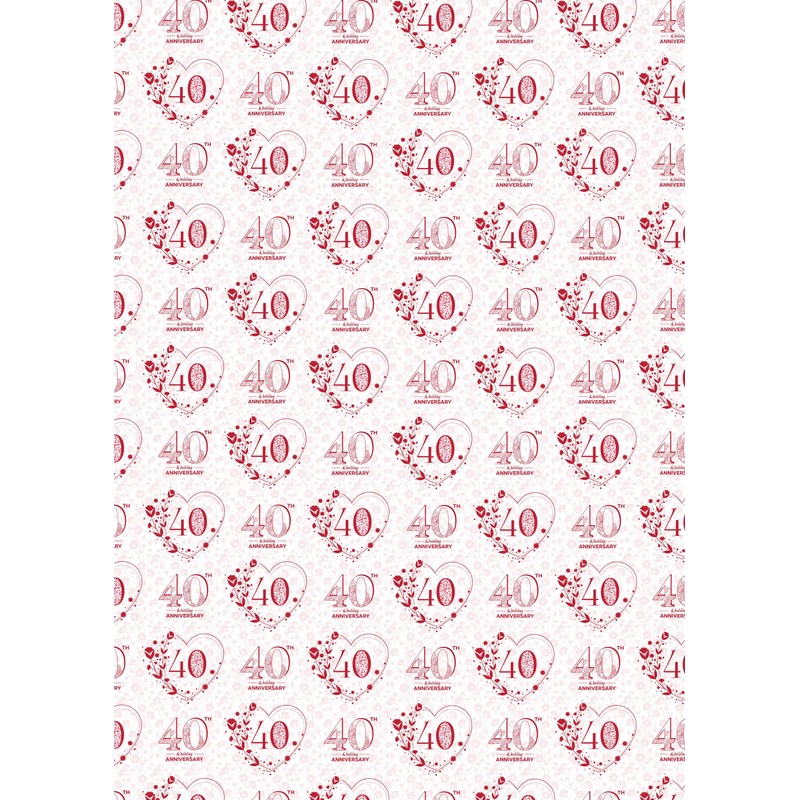 2 Sheets 40th Wedding Anniversary Wrapping Paper Elegant Floral Design