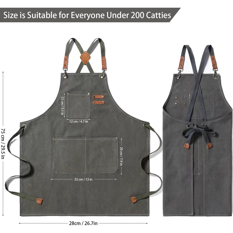 Ofrdncy Canvas Apron - WaterProof, Adjustable, 3 Pockets - Men