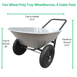 GARDEN STAR Two Wheel Poly Tray Wheelbarrow, 5 Cubic Foot, Gray/Black, Easy Assembly