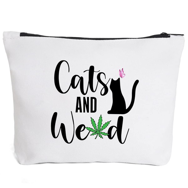IHopes+ Funny Leaf Makeup Bag Gift for Women Best Friends Sister Teen Girls, I Only Need My Cat And makeup bag?Cat lover gift