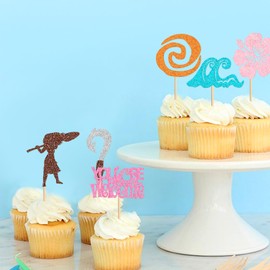36Pcs Moana Inspired Birthday Cupcake Toppers Glitter Hawaii Flower Moana Cupcake Picks Hawaiian Birthday Party Decoration for Tropical Luau Summer Party Baby Shower Wedding Decorations
