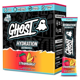GHOST Hydration Sticks, Electrolyte Powder Packets, Strawbango - 24 Sugar Free Instant Electrolyte Drink Mix - Caffeine-Free Daily Hydration & Immune Support with Clean Formula