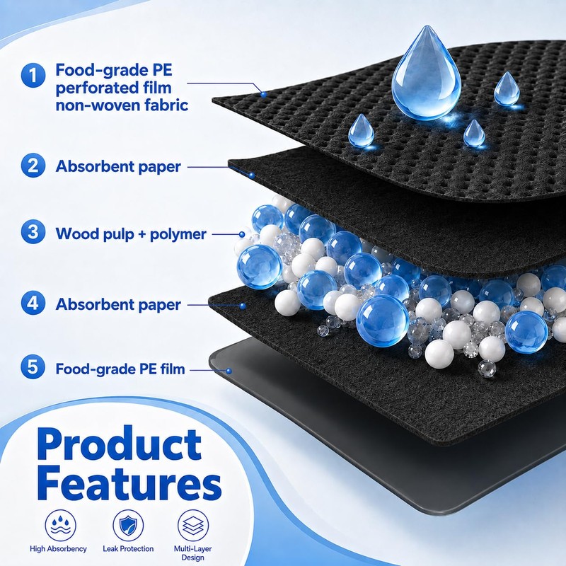 Meat Soaker Pads, Black, 500 Pack, Disposable Absorbent | For
