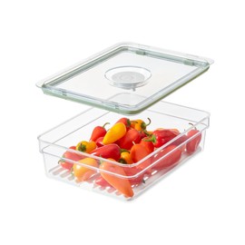 IDESIGN Large Short Produce Storage Bin with Insert Tray, The Fresh Collection – 7.85” L x 10.5” W x 3” H, Clear Bin