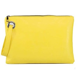 Kitty Womens Oversized Clutch Bag Large PU Leather Pouch Evening Handbags Envelope Purse with Wristlet Shoulder Lady (Yellow)