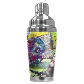 Mugzie 20 Ounce Stainless Steel Cocktail Shaker/Martini Shaker with Wetsuit Cover - Brick Graffiti