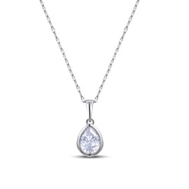 Silver Teardrop Cubic Zirconia Pendant Necklace, Crystal Clear CZ Solitaire, Silver Plated