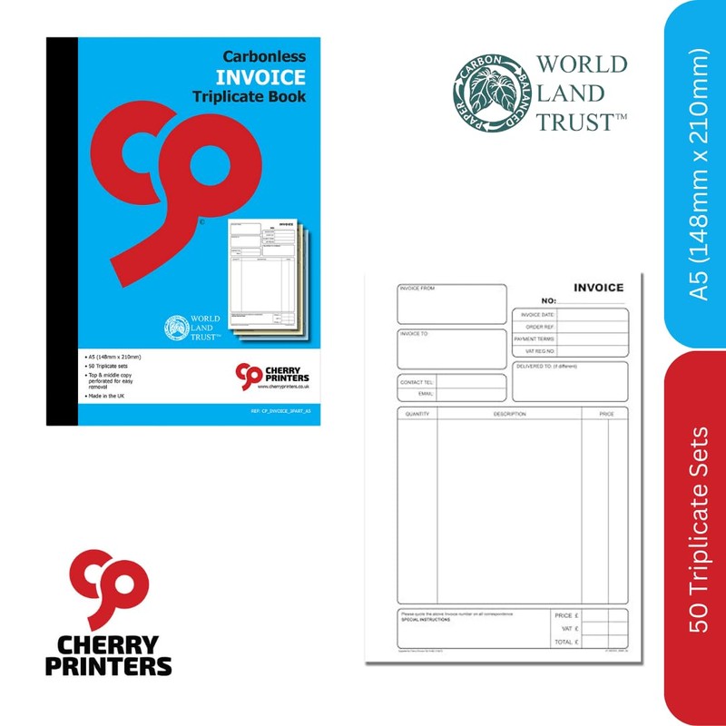 Cherry Carbonless NCR Invoice Book | Triplicate Book | A5