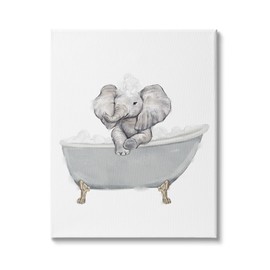 Stupell Industries Baby Elephant Bubble Claw Bathtub Safari Animal Bathroom, Designed by Ziwei Li Canvas Wall Art, 30 x 40, White