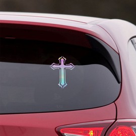 NBFU God Cross Outline Silhouettes 4 (Holographic Opal Purple) (Set Of 2) Premium Waterproof Vinyl Decal Stickers For Laptop Phone Accessory Helmet Car Window Bumper Mug Tuber Cup Door Wall Decoration