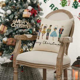 Artoid Mode Merry Christmas Nutcracker Merry Christmas Cushion Cover 50 x 50 cm Seasonal Winter Decorative Cushion Cover Couch Living Room Decoration