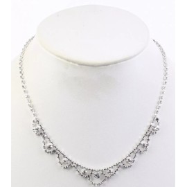 Crystal Avenue Rhinestone 16"Necklace Bridal Graduation Prom Anniversary Rhodium Tone New