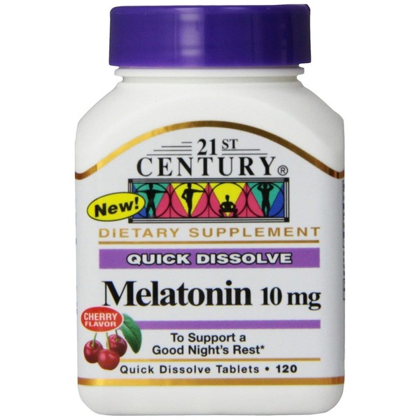 21st Century Melatonin Quick Dissolve Tablets, Cherry, 10 mg, 120 Count (Pack of 2)