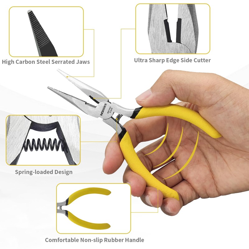 BOOSDEN 5" Needle Nose Pliers, Long Nose Pliers Set with