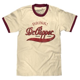 Retro Drink Dr. Pepper Ringer T-Shirt - Beige and Maroon graphic tee - Size: XXX-Large