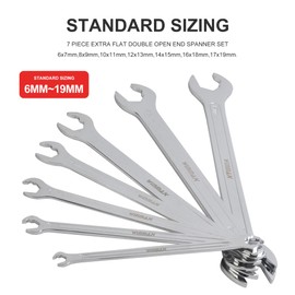 WINMAX TOOLS AUTOMOTIVE Open End Ratcheting Wrench Set, 7PCS Metric Slim Spanner Wrench Set with Rolling Pouch, Including 6, 7, 8, 9, 10, 11, 12, 13, 14, 15, 16, 17, 18, 19mm