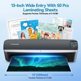 13 inch 4-Roller Laminator Machine, 3-10 Mil 60-Second Warm-up A3 Commercial Laminating Machine with 50 Sheets, LOTHANEK Heavy Duty Thermal Machine for Home, School Office Teacher Use