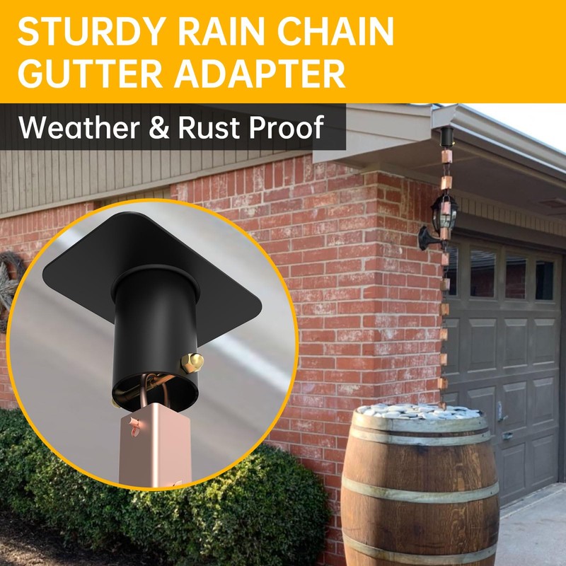 ForoGore 2 Pack Rain Chain Gutter Adapter Black Metal Rain
