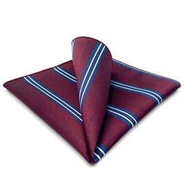 [S&W SHLAX&WING] Men's Necktie Maroon Necktie Set Blue Red Stripe, 12.6 x 12.6 inches (32 x 32