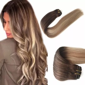 Benafee Extensiones Cabello 80gr 14in Ombre Balayage Marrón A Rubio